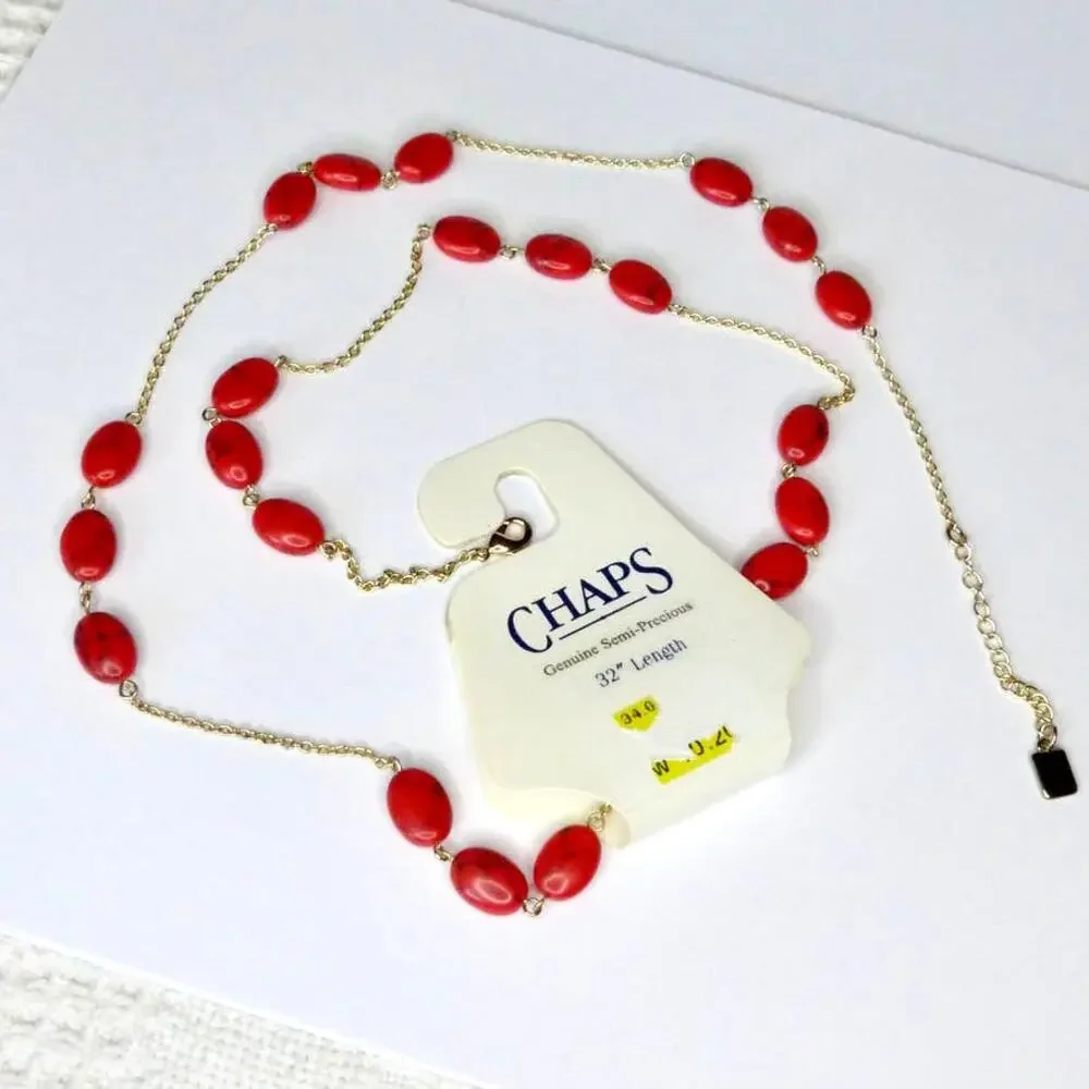 CHAPS semi-precious red/gold tone necklace
